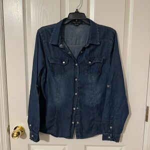 New Look Denim button down shirt with pearl buttons size L